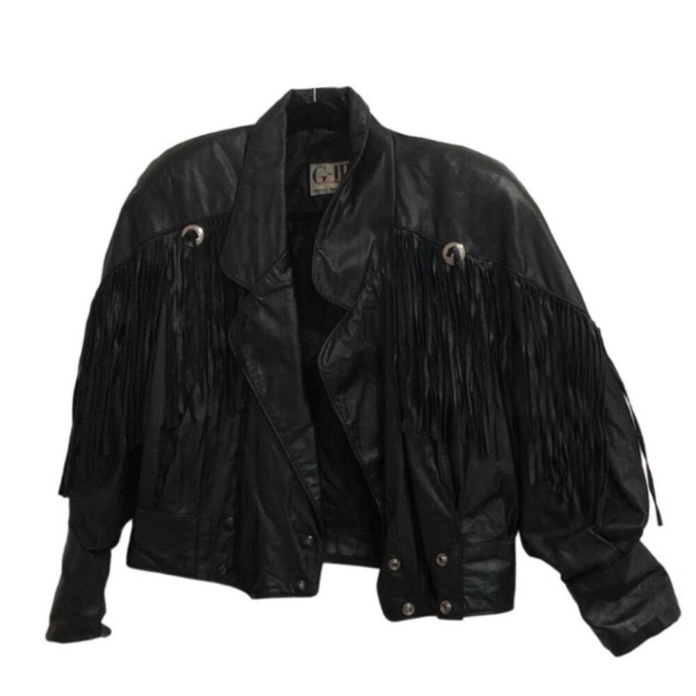 🤠 vintage leather concho fringe jacket